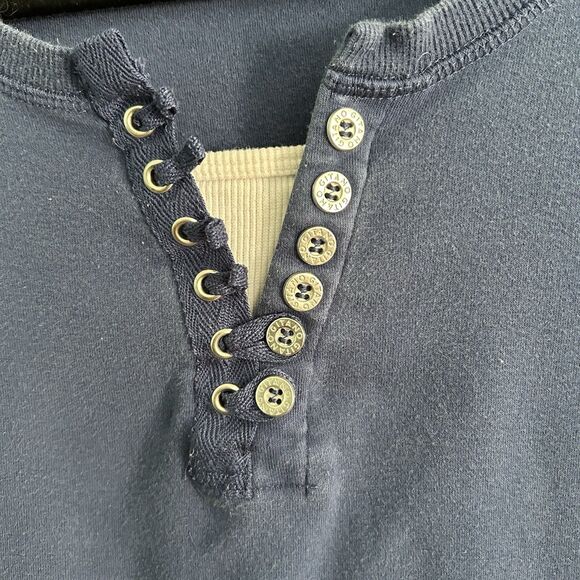 Y2K Gitano Womens Blue Henley Top XS/S 3/4 Sleeve Fitted - Picture 3 of 7